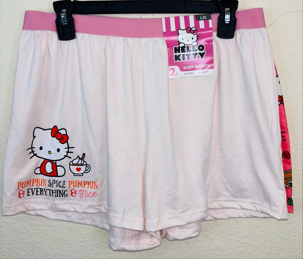 Hello Kitty Pumpkin Spice-Themed Sleep Shorts, NWT 2-Pack Set, Women Large
